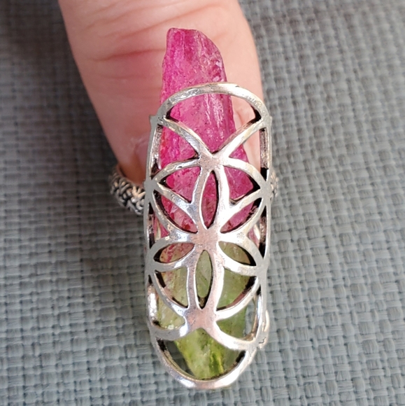New Caged Bi-Color Tourmaline 925 Silver Ring. - Picture 11 of 14